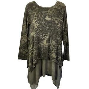 Scandal Womens Italy Made Longline Mohair Blend Long Sleeve Sweater Olive S/M